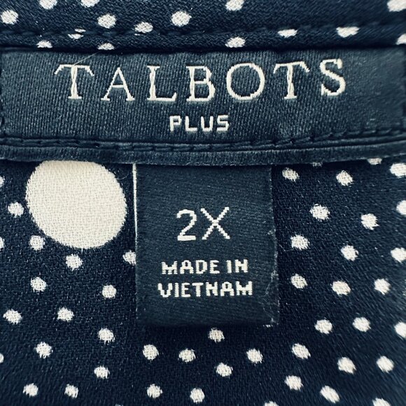 Talbots Plus Top Womens 2X Black White Polka Dot 3/4 Tie Sleeves EUC - Picture 7 of 9